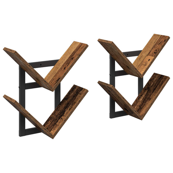 Seinälle Kiinnitettävä Hylly 2 kpl Vanha puu 43 x 15 x 47 cm
