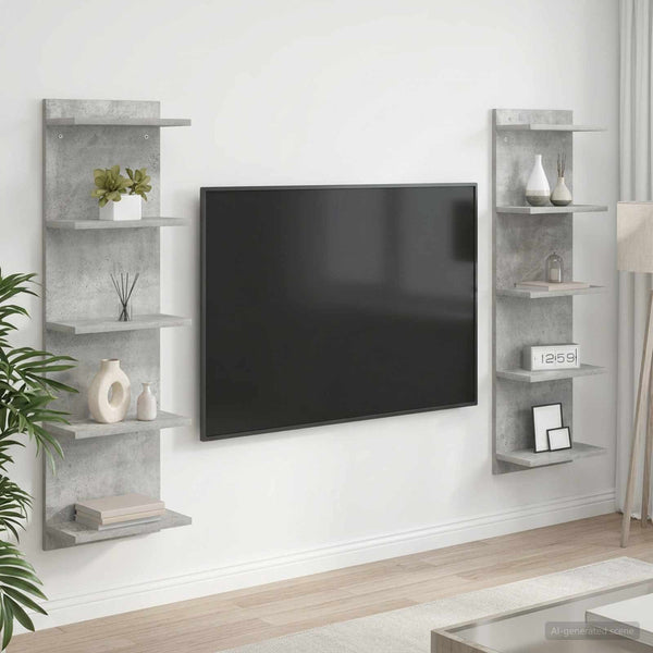 Seinähylly 2 kpl Betoninharmaa 30 x 15 x 100 cm Tekninen puu