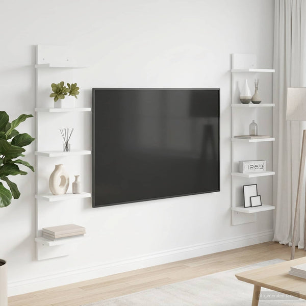 Seinähylly 2 kpl valkoinen 22 x 15 x 100 cm Tekninen puu