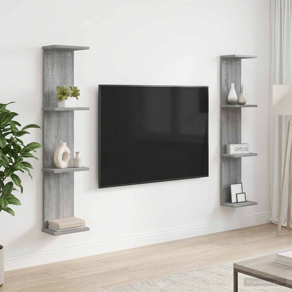 Seinähylly 2 kpl Harmaa Sonoma 22 x 15 x 100 cm Tekninen puu