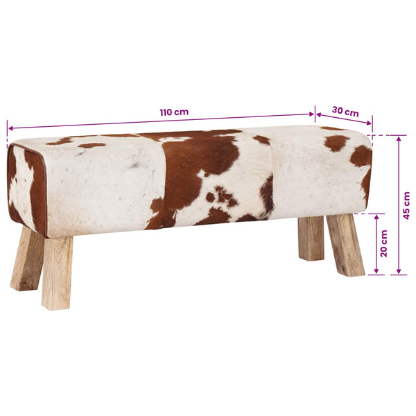 Penkki 110 x 30 x 45 cm Aitoa Nahkaa Ruskea ja valkoinen