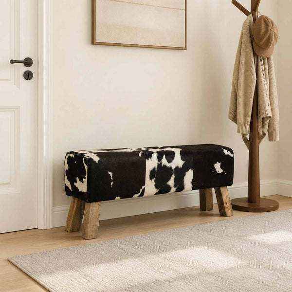 Penkki 110 x 30 x 45 cm Aitoa Nahkaa Musta ja Valkoinen