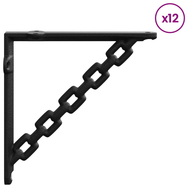 Sivuhyllyn kannattimet 12 kpl Musta 21 x 21 x 3.5 cm Teräs