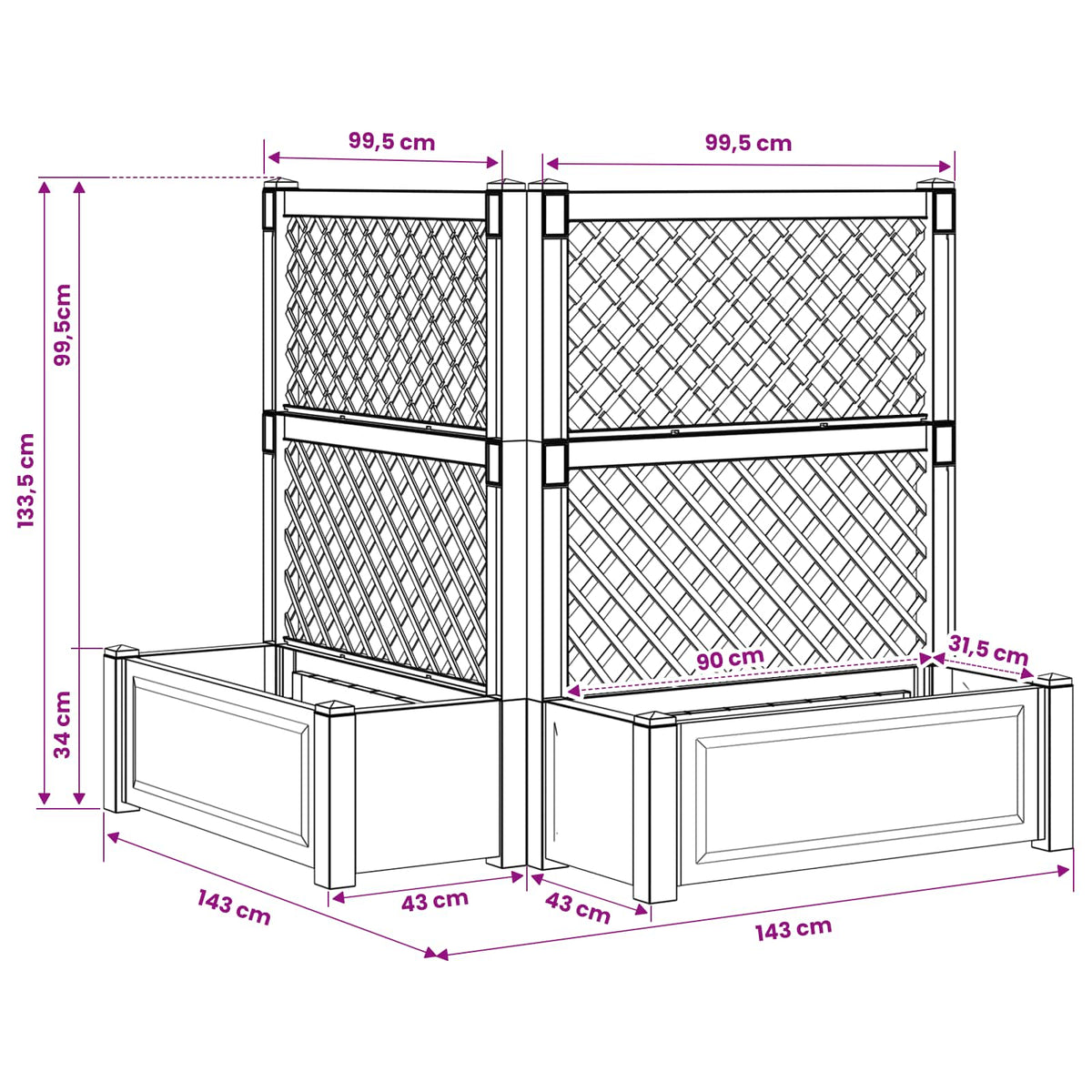Iso ruukku harjanteella 2 pcs Antrasiitti 143 x 143 x 133,5 cm