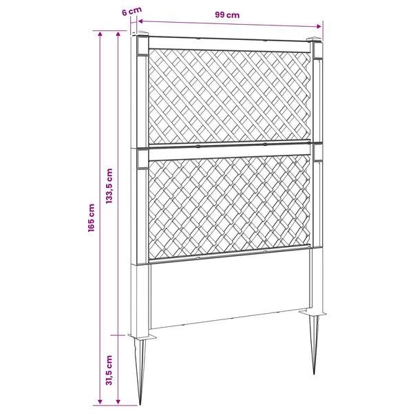 Trellis piikillä Harmaa 99 x 6 x 165 cm PP