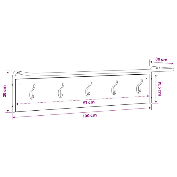 Takkihylly Musta tammi 100 x 30 x 25 cm Tekninen puu