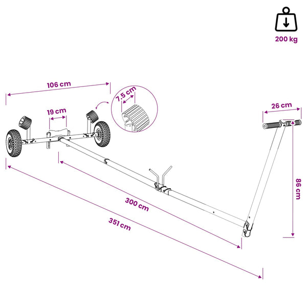 Säädettävä venevaunu ilmatyynyillä 200 kg Load Galvanoitu teräs