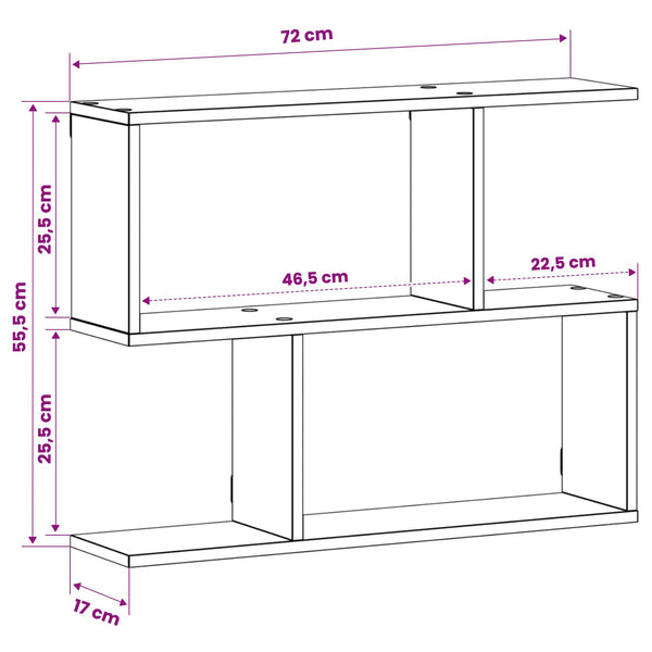 Seinähylly Musta tammi 72 x 17 x 55.5 cm Tekninen puu
