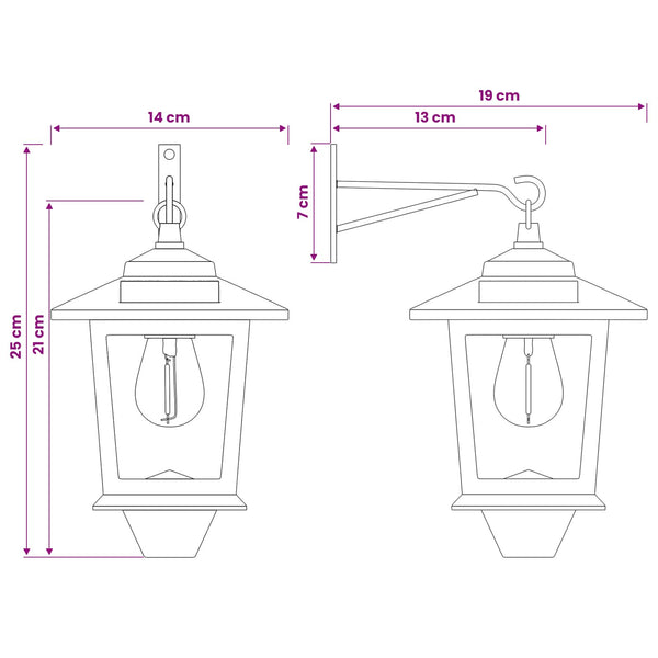 Seinävalaisin with LED Bulb 2 kpl Musta 19 x 14 x 25 cm