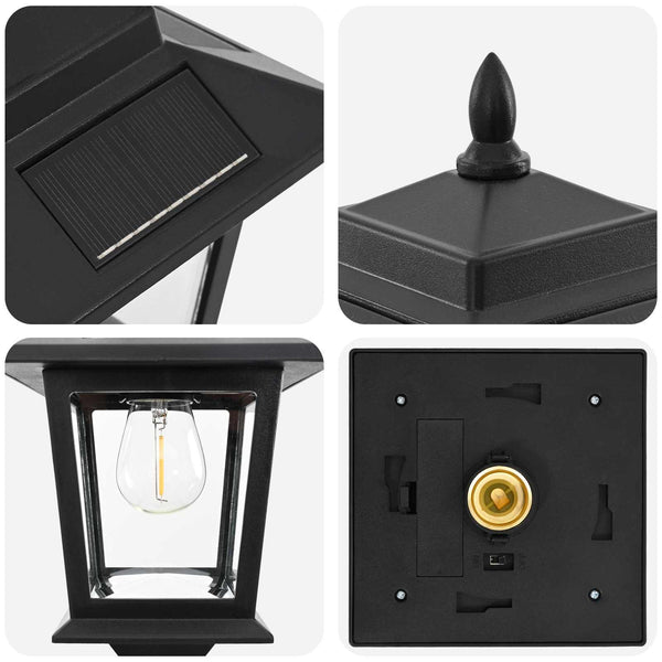 Lyhtypylväs-setti with LED Bulb 2 kpl Musta 16 x 16 x 156 cm