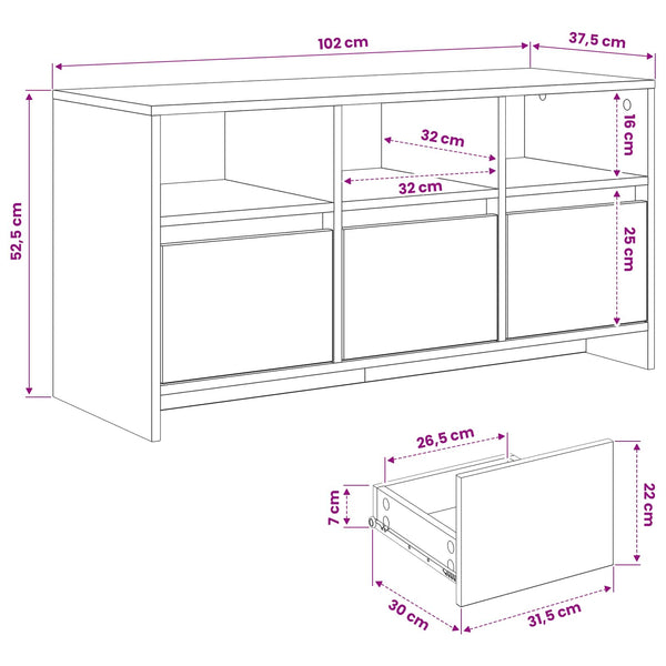 TV-kaappi 102 x 37,5 x 52,5 cm Musta tammi Tekninen puu