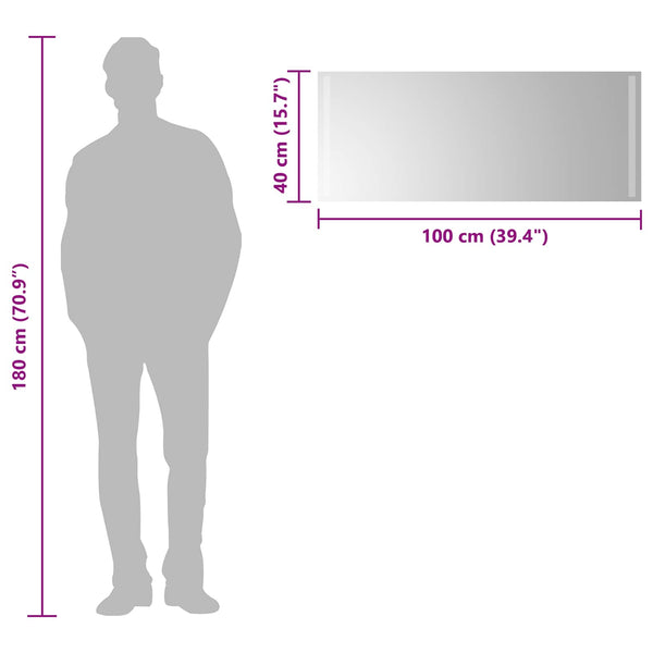 LED kylpyhuonemirror Läpinäkyvä 100 x 40 cm karkaistu lasi