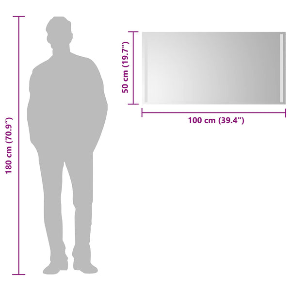 LED kylpyhuonemirror Läpinäkyvä 100 x 50 cm karkaistu lasi