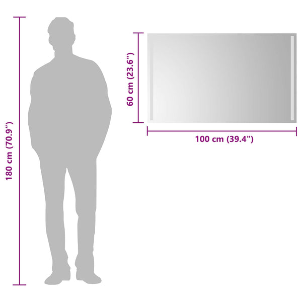 LED kylpyhuonemirror Läpinäkyvä 100 x 60 cm karkaistu lasi