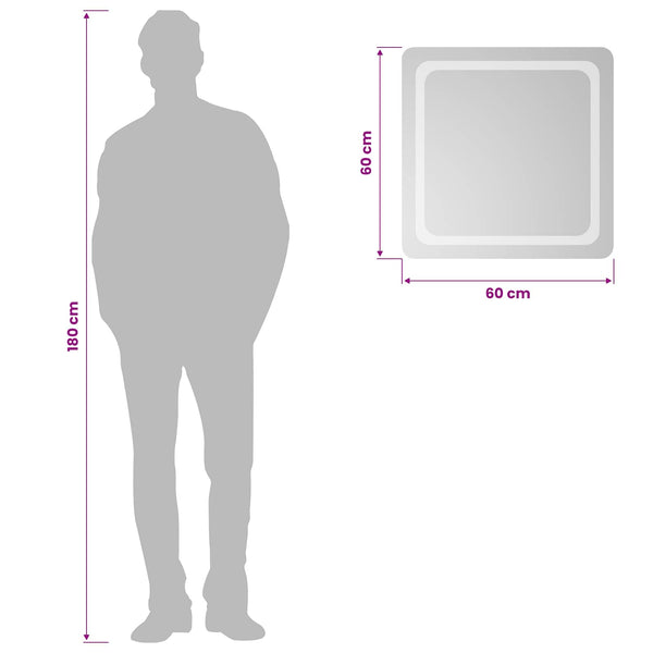 LED kylpyhuonemirror Läpinäkyvä 60 x 60 cm karkaistu lasi