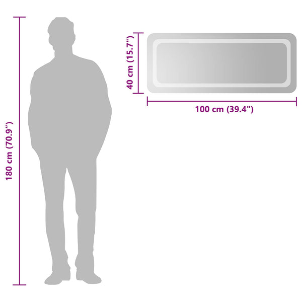 LED kylpyhuonemirror Läpinäkyvä 100 x 40 cm karkaistu lasi