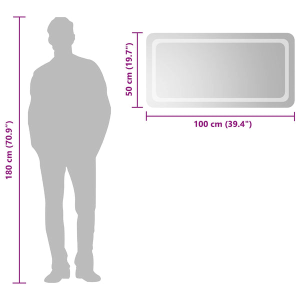 LED kylpyhuonemirror Läpinäkyvä 100 x 50 cm karkaistu lasi