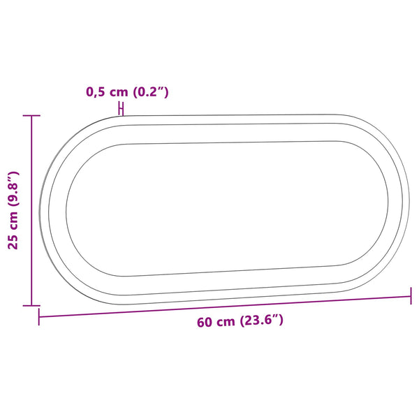 LED kylpyhuonemirror Läpinäkyvä 60 x 25 cm karkaistu lasi