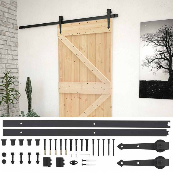 Liukuovi 90 x 210 cm Täysi mänty Luonnollinen ja musta