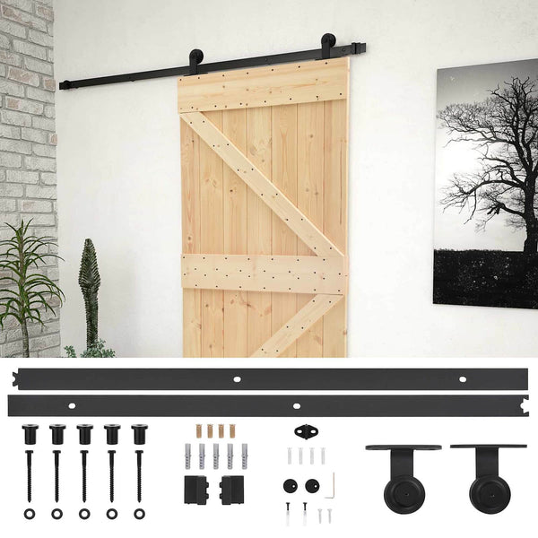 Liukuovi 90 x 210 cm Täysi mänty Luonnollinen ja musta