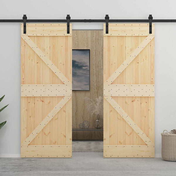 Liukuovi 90 x 210 cm Täysi mänty Luonnollinen ja musta