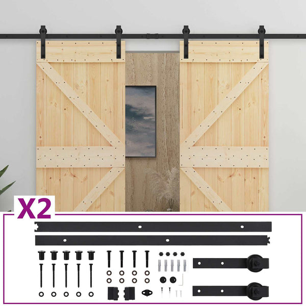 Liukuovi 2 kpl 80 x 210 cm Täysi mänty Luonnollinen ja musta