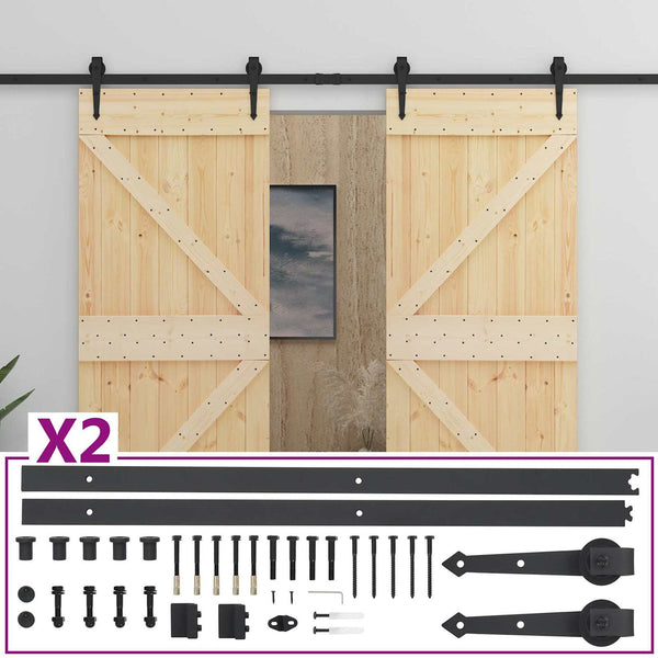 Liukuovi 2 kpl 90 x 210 cm Täysi mänty Luonnollinen ja musta