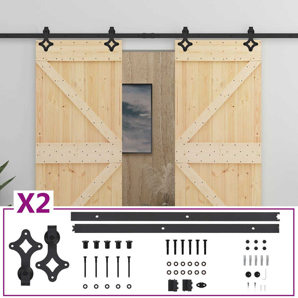 Liukuovi 2 kpl 90 x 210 cm Täysi mänty Luonnollinen ja musta