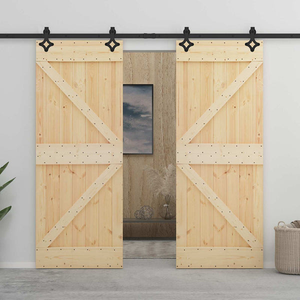 Liukuovi 2 kpl 90 x 210 cm Täysi mänty Luonnollinen ja musta