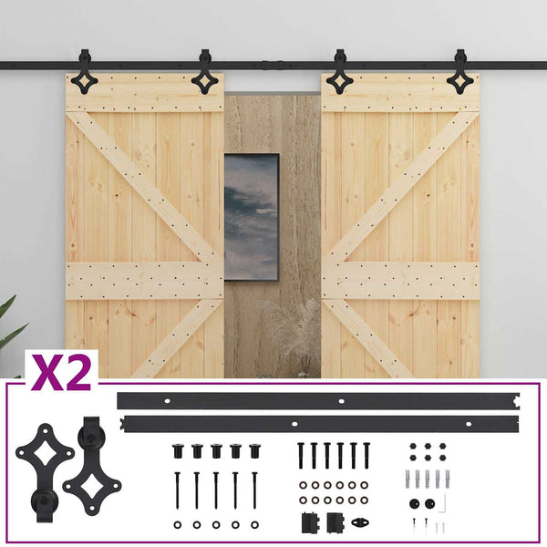 Liukuovi 2 kpl 90 x 210 cm Täysi mänty Luonnollinen ja musta