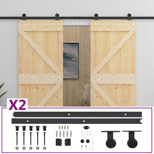 Liukuovi 2 kpl 90 x 210 cm Täysi mänty Luonnollinen ja musta