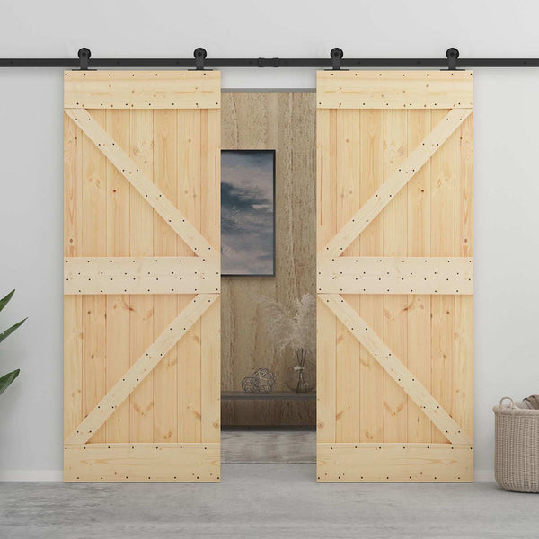Liukuovi 2 kpl 100 x 210 cm Täysi mänty Luonnollinen ja musta