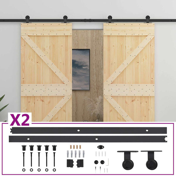 Liukuovi 2 kpl 100 x 210 cm Täysi mänty Luonnollinen ja musta