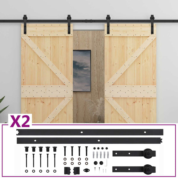 Liukuovi 2 kpl 100 x 210 cm Täysi mänty Luonnollinen ja musta