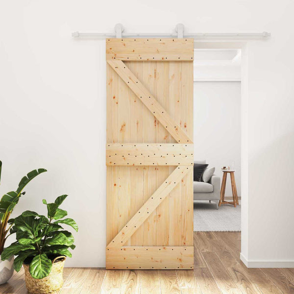 Liukuovi 80 x 210 cm Täysi mänty Luonnollinen ja valkoinen
