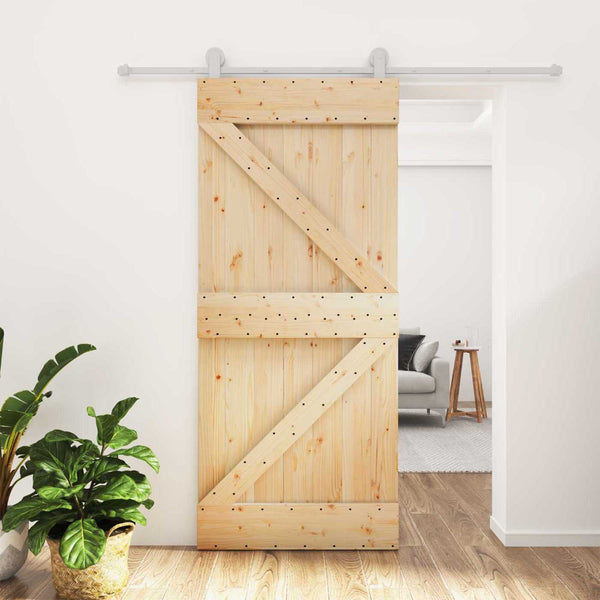 Liukuovi 90 x 210 cm Täysi mänty Luonnollinen ja valkoinen