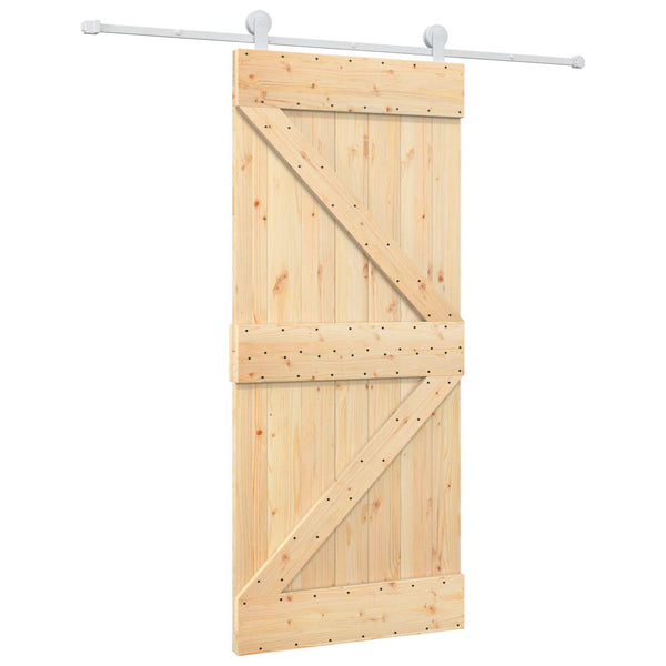 Liukuovi 90 x 210 cm Täysi mänty Luonnollinen ja valkoinen