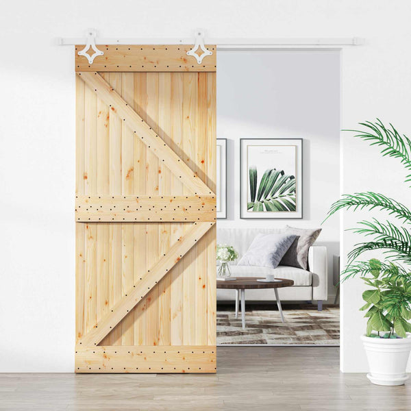 Liukuovi 90 x 210 cm Täysi mänty Luonnollinen ja valkoinen