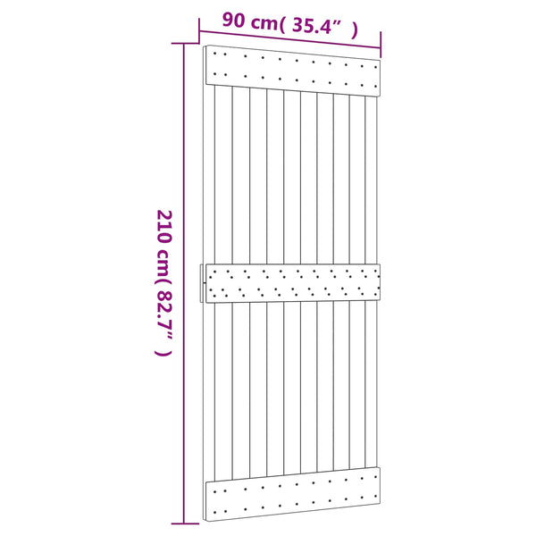 Liukuovi Luonnollinen ja musta 90 x 210 cm Massiivinen mänty