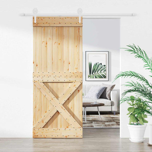 Liukuovi 100 x 210 cm Täysi mänty Luonnollinen ja valkoinen