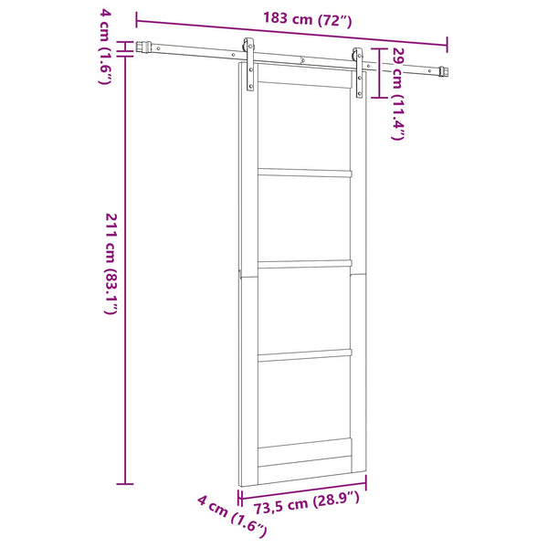 Liukuovi 73,5 x 211 cm Täysi mänty Luonnollinen ja musta