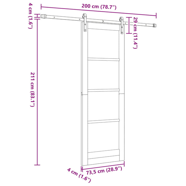 Liukuovi 73,5 x 211 cm Täysi mänty Luonnollinen ja musta