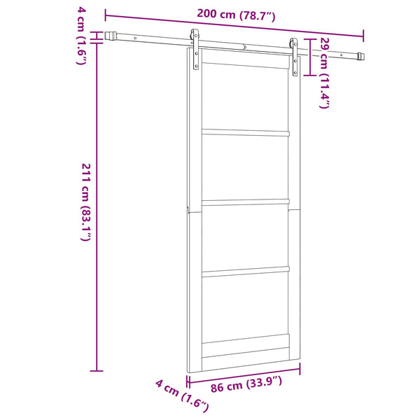 Liukuovi 86 x 211 cm Täysi mänty Luonnollinen ja musta