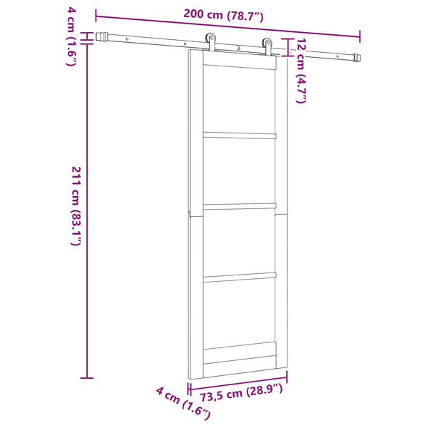 Liukuovi Luonnollinen ja musta 73,5 x 211 cm Täysi mänty