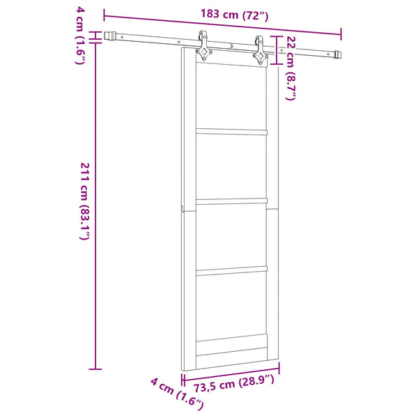 Liukuovi Luonnollinen ja musta 73,5 x 211 cm Täysi mänty