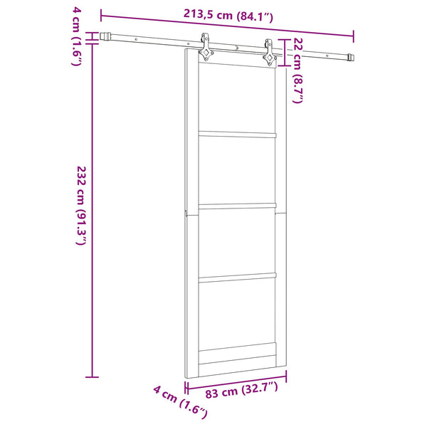 Liukuovi ORKDAL 83 x 232 cm Täysi mänty valkoinen