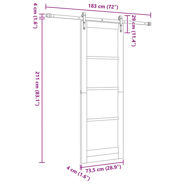 Liukuovi ORKDAL 73,5 x 211 cm Täysi mänty Luonnollinen ja musta