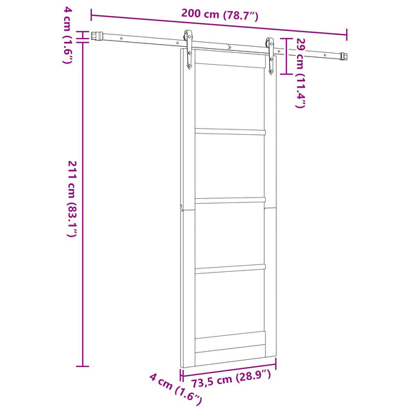 Liukuovi ORKDAL 73,5 x 211 cm Täysi mänty Luonnollinen ja musta