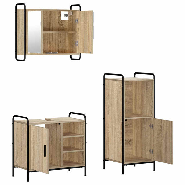 Kylpyhuoneen kaappisetti 3 kpl Sonoma-tammi 40 x 36 x 99,5 cm