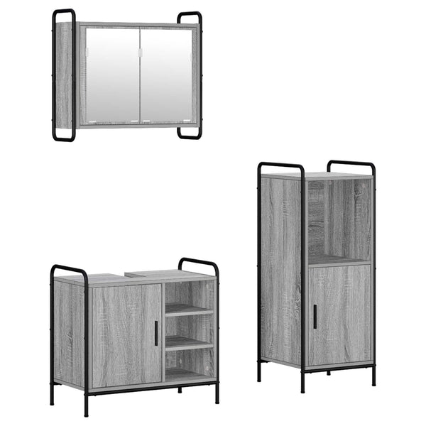Kylpyhuoneen kaappisetti 3 kpl Harmaa Sonoma 40 x 36 x 99,5 cm